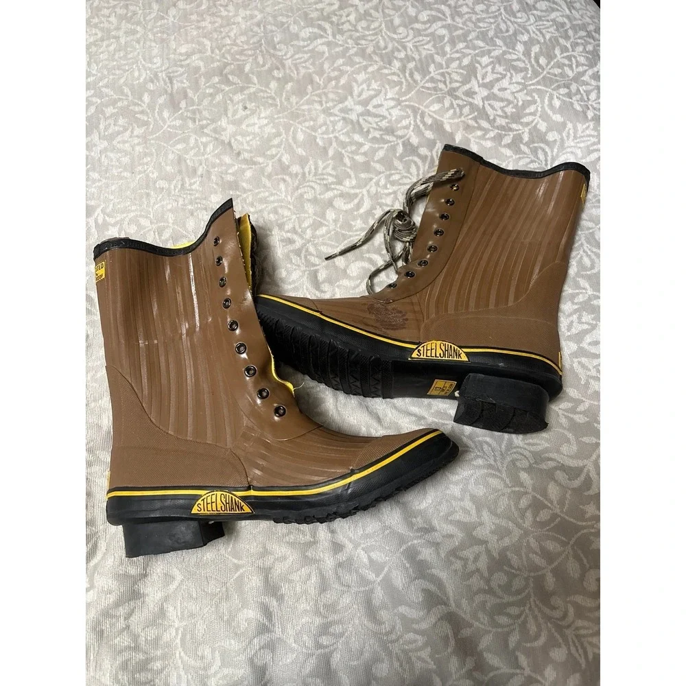 Weather Spirits Mens Insulated Waterproof Rubber Boots Steel Shank Brown Size 13